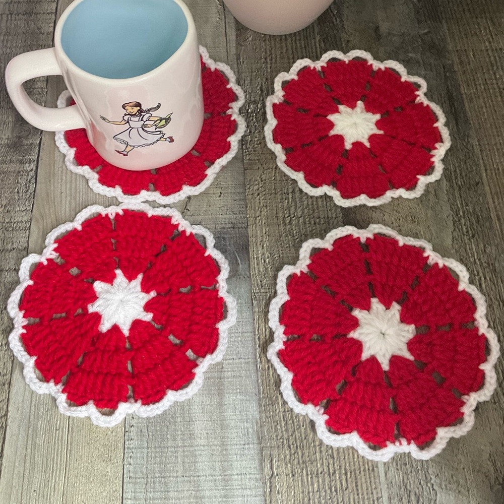 Handmade Crochet Valentine’s Day Heart Coasters 4 Pack - Picture 5 of 7